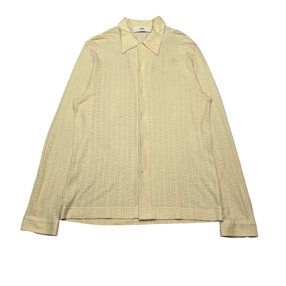Sefr Ripley Medallion Button Down Long Sleeve Shirt Mens Large Ivory Luxury READ